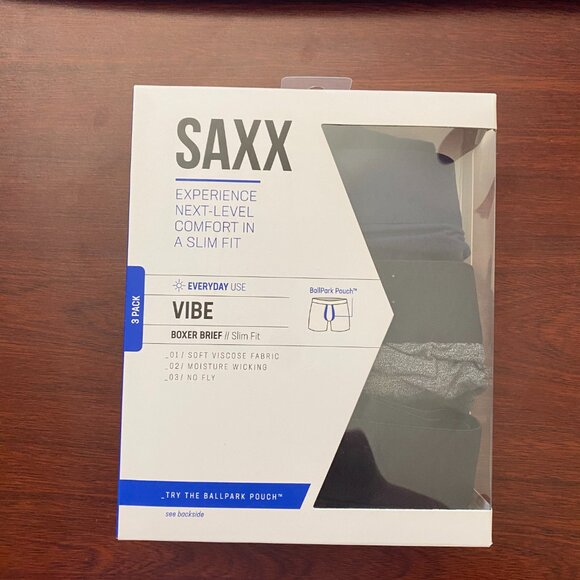 Saxx VIBE 3 pack Boxer Briefs Classic 18 Black, Gray, & Navy - Picture 2 of 3